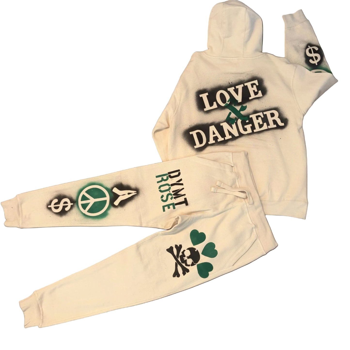 Prayer,Peace & Money Jogger Set - COLOR-SAND/CREAM w GREEN & BLACK design.