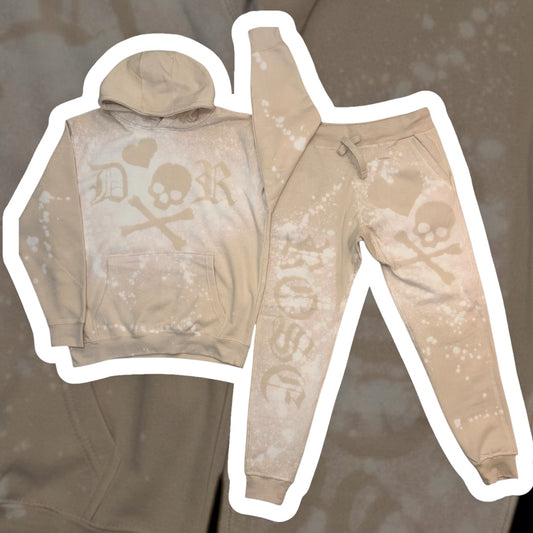 LARGE Bleach faded Cream Jogger Set